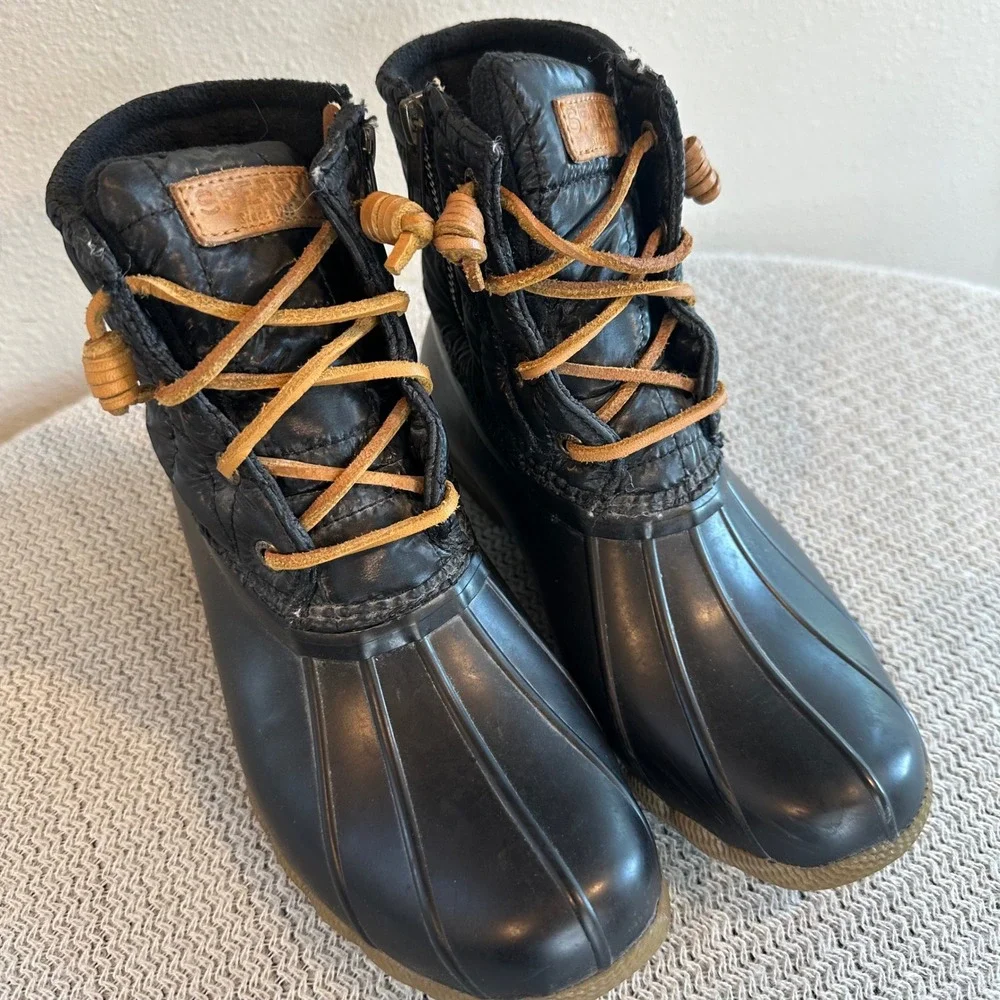 Sperry Saltwater Duck Boots Womens 6.5 Black Quilted Waterproof Outdoor Classic